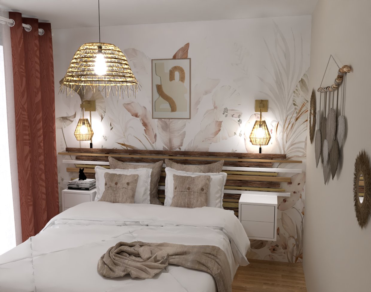 Vue 3D photoréaliste d'une chambre